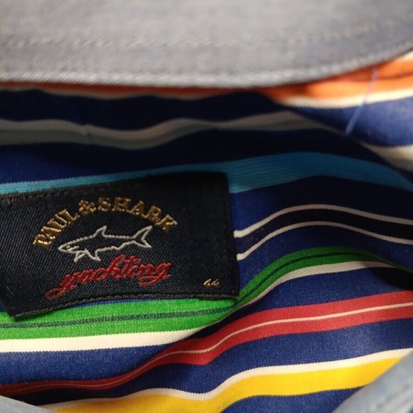Paul & Shark Yachting Shirt Mens 44 Colorful Striped Cotton Made in Italy 44/XL - Picture 3 of 6